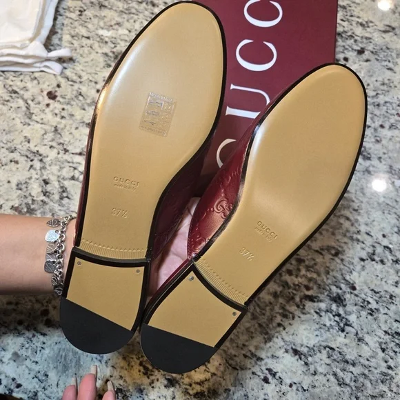NEW Gucci Burgundy Princetown Leather Mules with Horsebit Detail Size 37.5 - Picture 10 of 12